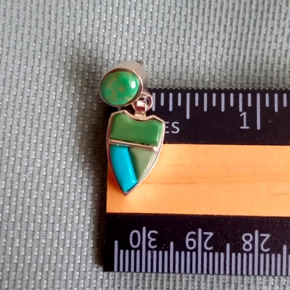 BLUE AND GREEN TURQUOISE STERLING SILVER EARRING'S - Picture 4 of 6